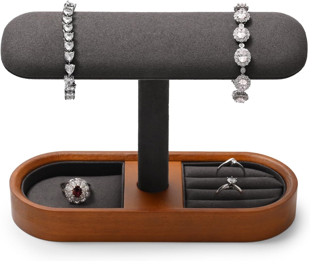 Oirlv Solid Wood Watch Stand T-bar Watch Holder Organizer for Men and Women Showcase Bracelet Bangle Jewelry Display