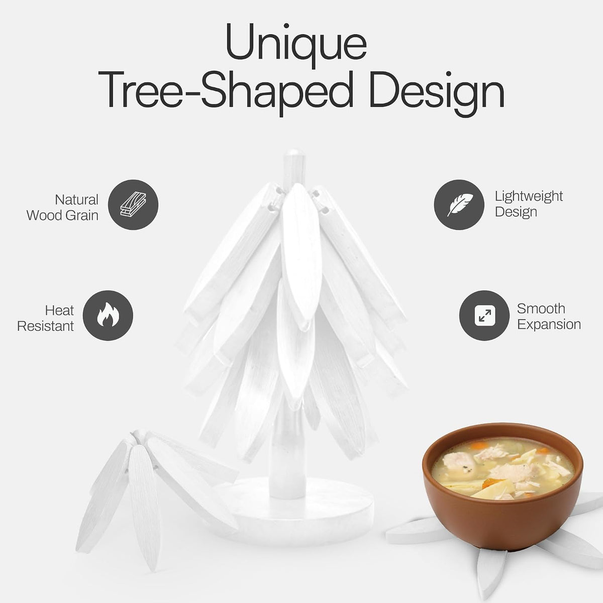 Tree Shaped Wooden Trivets for Hot Dishes, Pots & Pans - Hot Pads | Heat-resistant countertop protection, compact