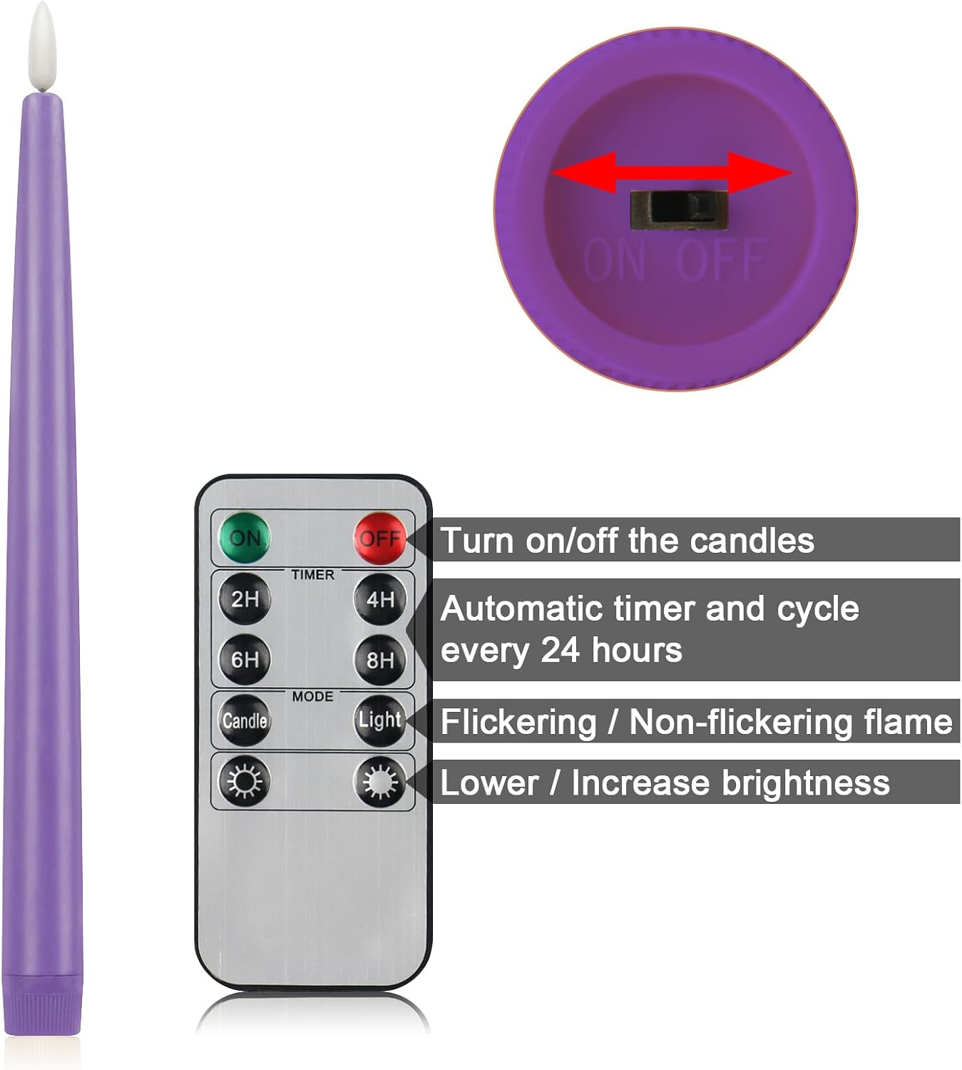 Flameless Taper Candles with 10-Key Remote, Battery Operated Led Flickering 3D Wick Window Candles Real Wax Finished