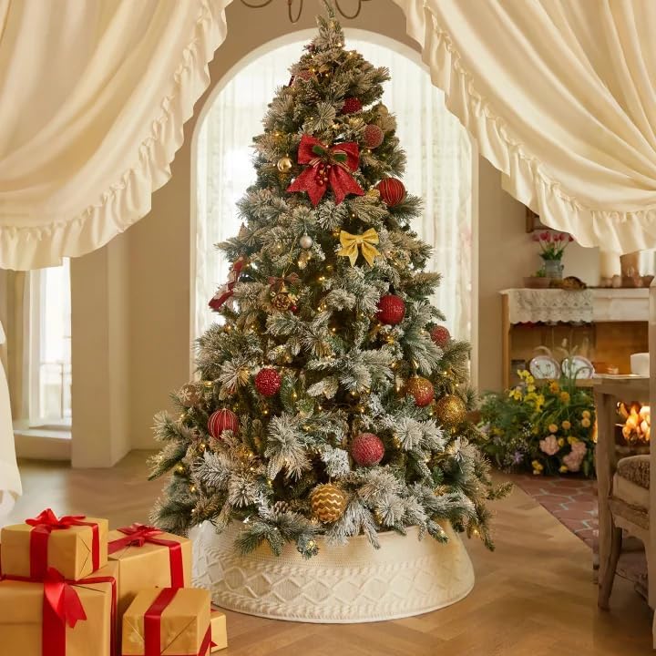 Noiclub Knit Christmas Tree Collar, Christmas Tree Skirt, Cream, 23-30 in