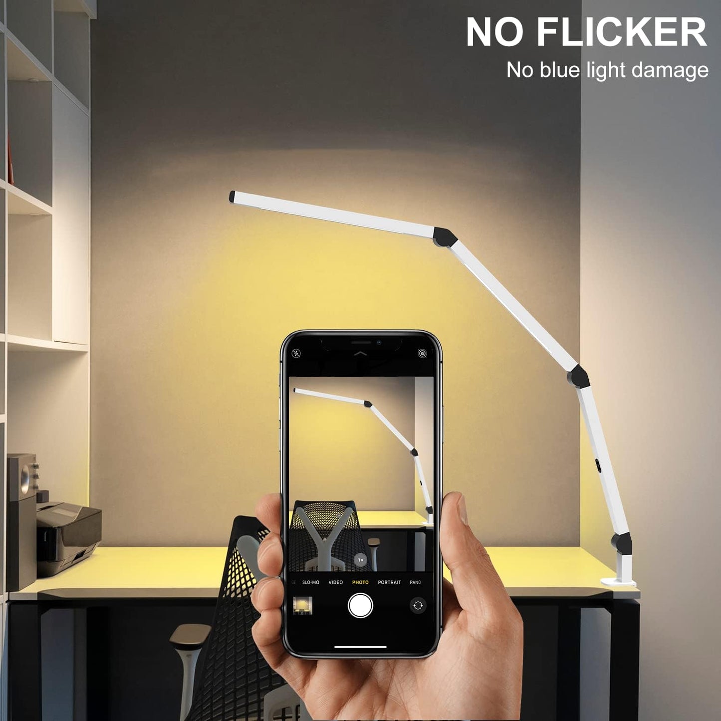 LED Desk Lamp with Clamp, Dual Light Table Lamp with Adjustable Swing Arm, Eye-Care 4 CCT Modes & 5 Brightness Levels