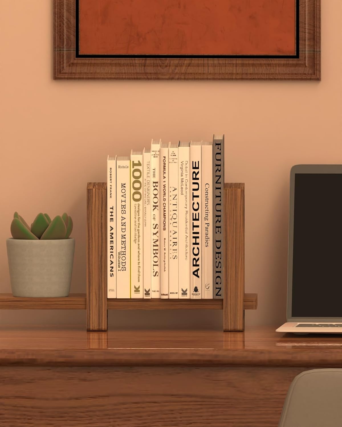 100% Solid Wood Adjustable Desktop Bookshelf, Retro Tabletop Bookshelf, Desk Shelf Holder for Living Room, Home
