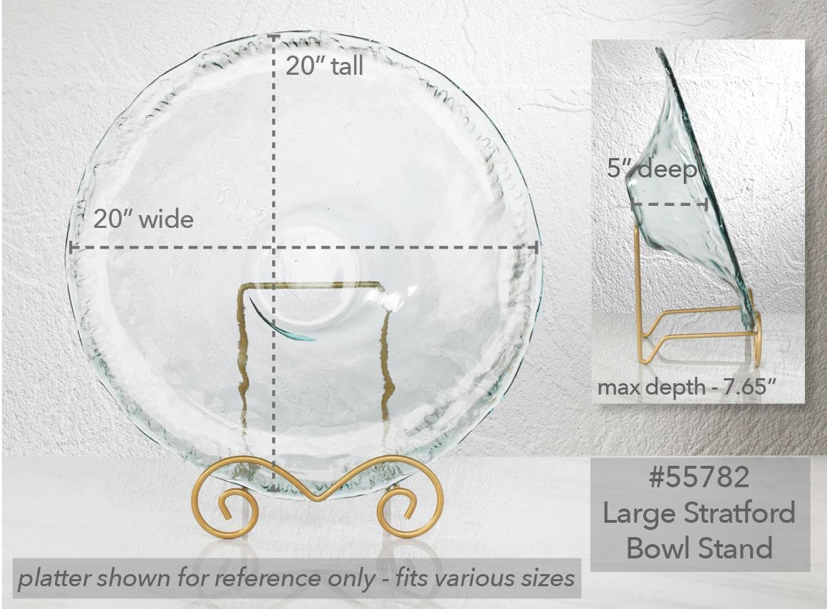 TRIPAR Stratford 9" Large Gold Metal Bowl Stand Display Rack Easel for Bowls, Platters, Cookbooks, Plates and Artwork