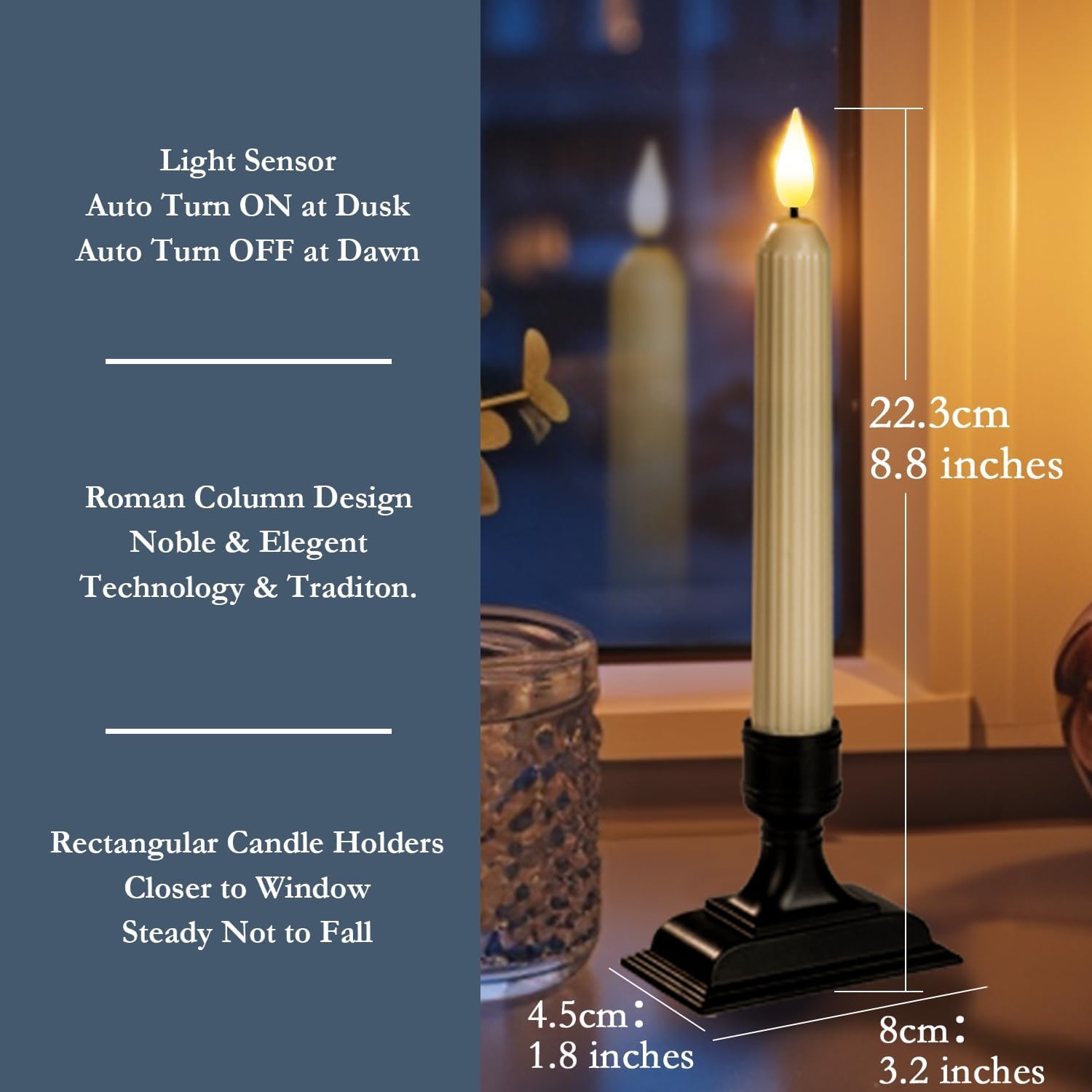Homemory 6 Pcs Window Candles with Sensor Dusk to Dawn, Ivory Electric Window Candle Flickering, Christmas Fake Candles