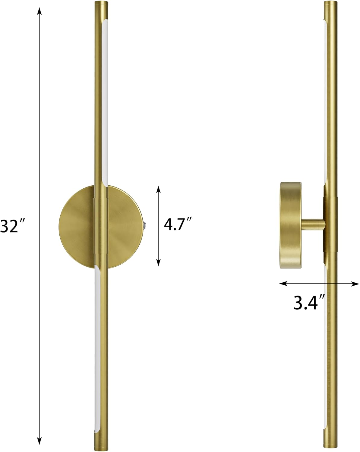 32" Battery Operated Wall Sconce Set of 2, 350° Rotating Lamp, Gold | Wireless, 8000mAh Rechargeable Battery, Stepless