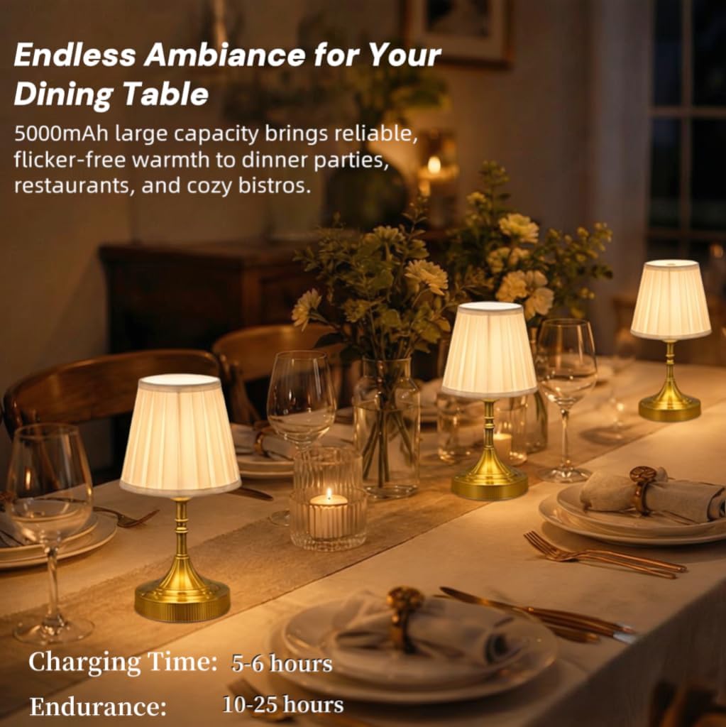 Gold Small Cordless Table Lamp Rechargeable,Mini Lamp - Kitchen Countertop | Battery Operated｜Touch
