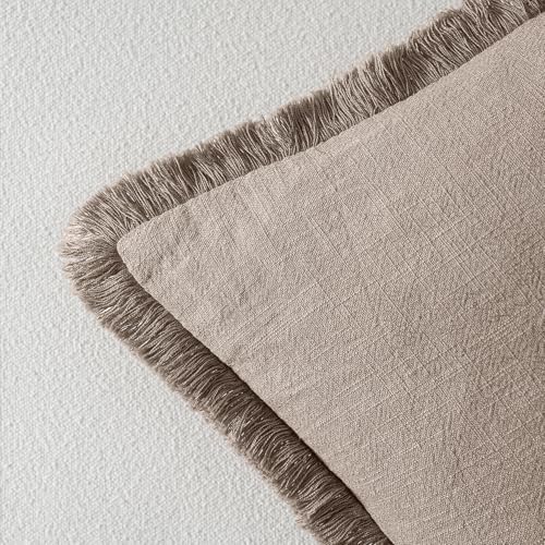 MIULEE Linen Fringe Decorative Fall Euro Throw Pillow Covers Dune 22x22