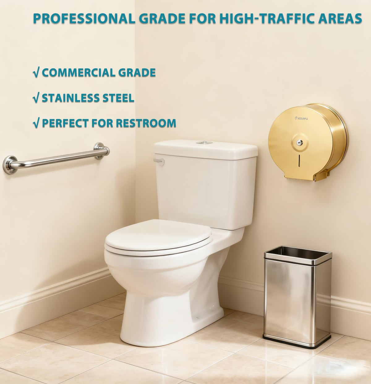 Commercial Jumbo Toilet Paper Dispenser - Wall Mount Stainless Steel 9 Inch | Lockable Roll Toilet Paper Holder Bath