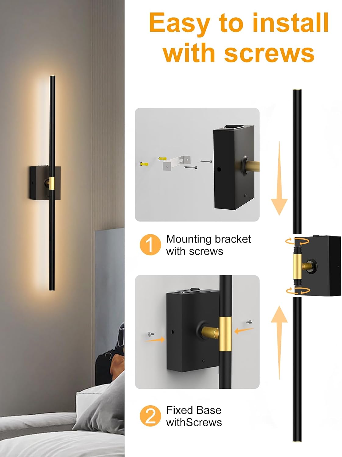 Battery Operated Wall Sconces Set of 2, Wireless Rechargeable Wall Lights | 10000mAh, Remote Control, 4CCT Dimmable