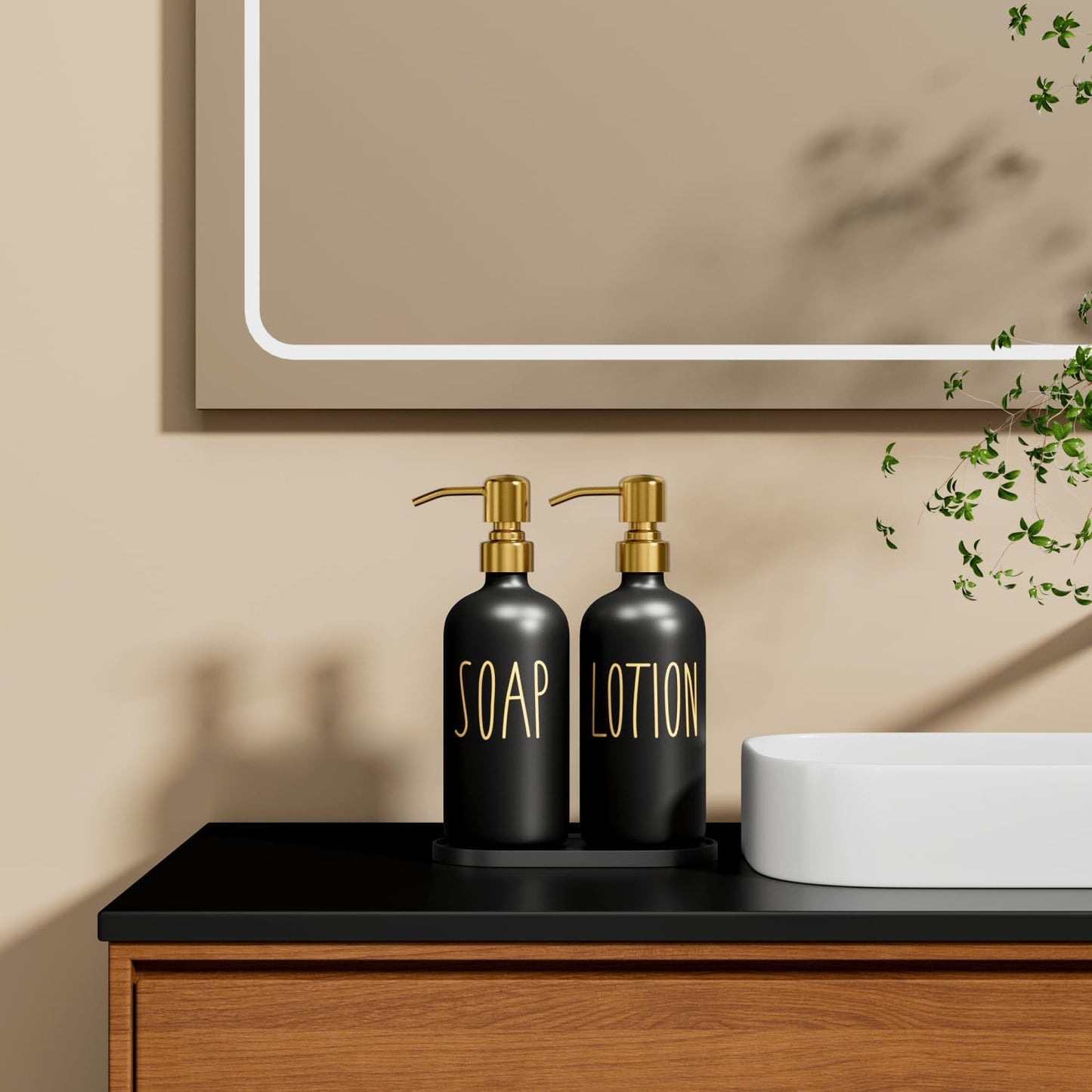 MOMEEMO Bathroom Soap Dispenser Set, Black & Gold | Contains Hand Soap and Lotion Dispenser, Suitable for Black and