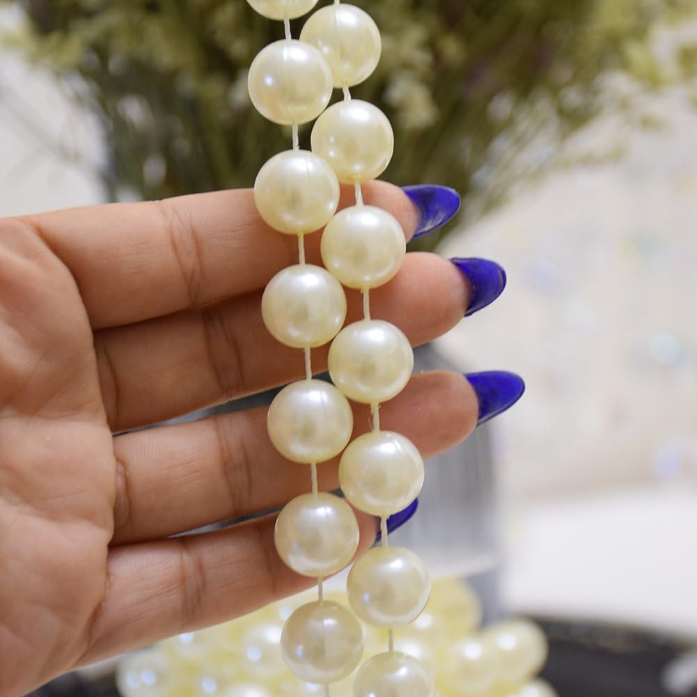 14 mm Large Pearls Garland Faux Crystal Beads Garland Spool Roll for Crafts / Ivory