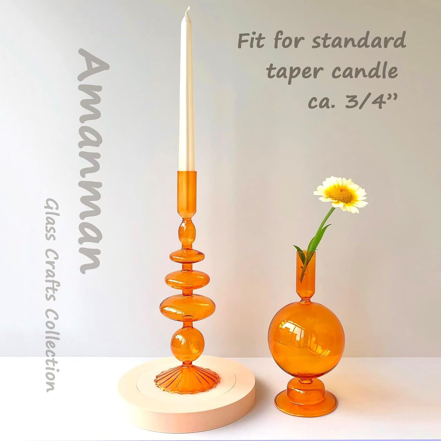 Candle Stick Candle Holder, Glass Candle Holders for Table Centerpiece, Modern Style Amber Candle Holder Mixed 4pcs