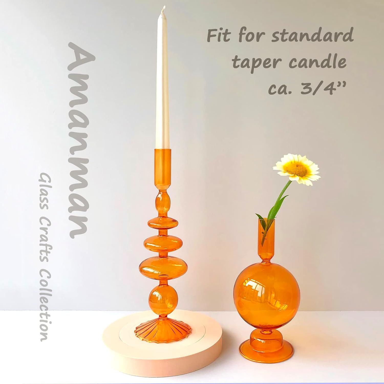Candle Stick Candle Holder, Glass Candle Holders for Table Centerpiece, Modern Style Amber Candle Holder Mixed 4pcs