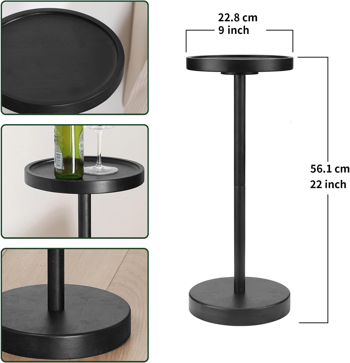 Solid Wood Pedestal Side Table Color / Black