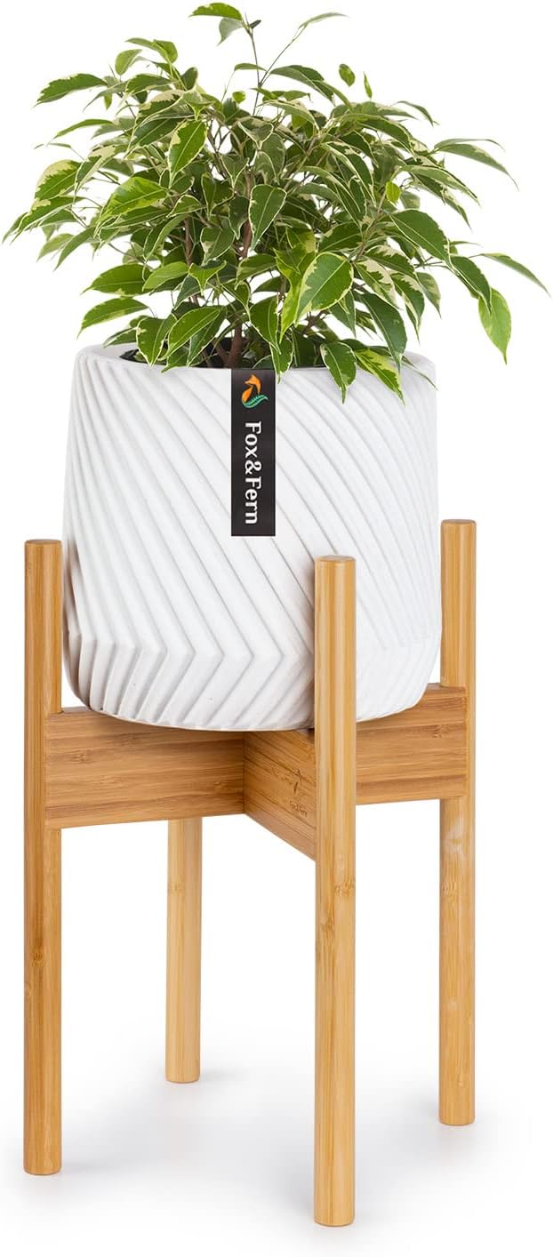 Fox & Fern Mid Century Plant Stands for Indoor Planters, Bamboo, 8 Inch | Plug In Design, Holds 150 lbs, Two High