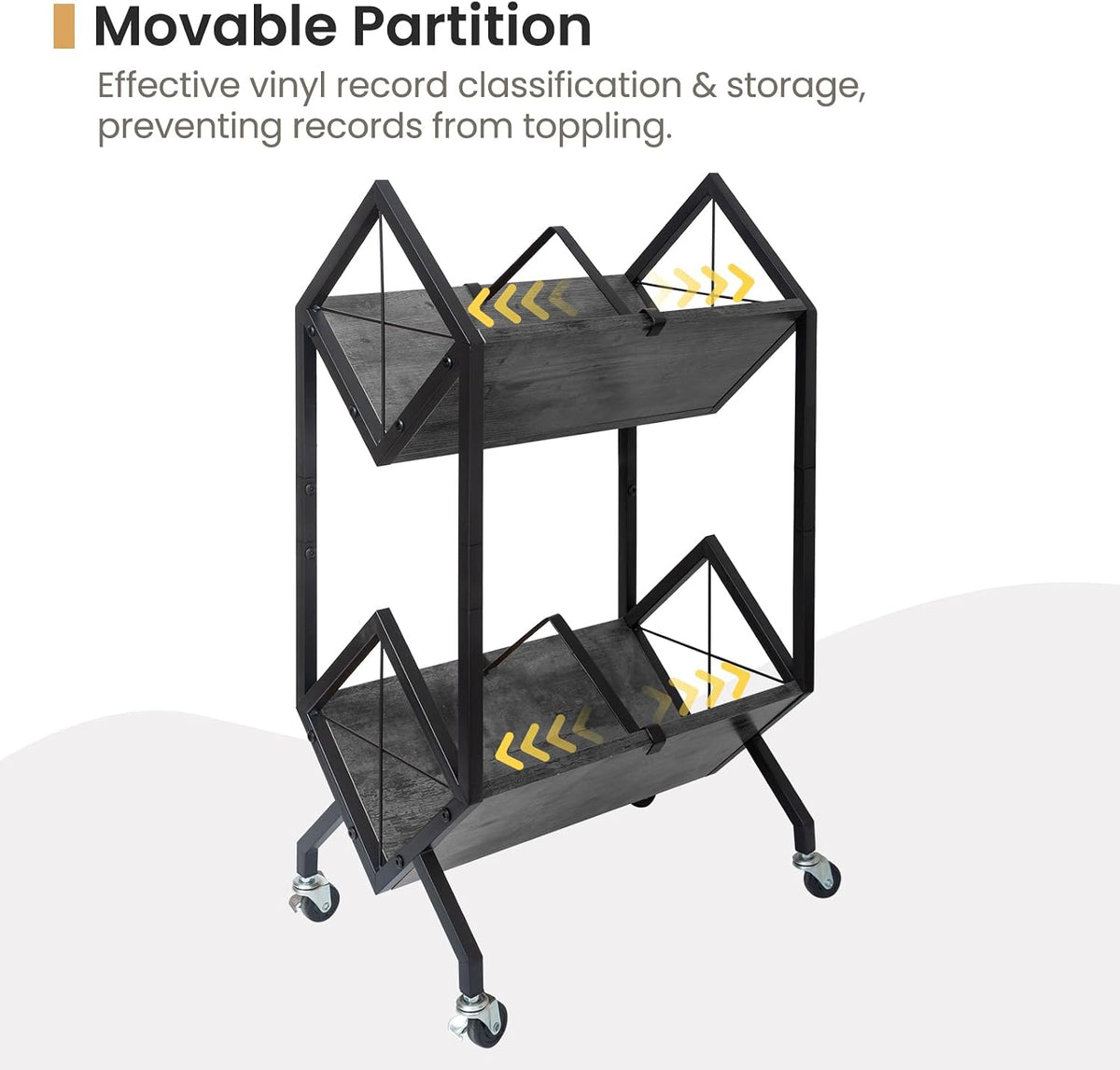 SwaaVee Vinyl Record Storage Holder with Wheels, 2-Tier Record Holder 160-200 LP with Dividers, Retro Style Quick