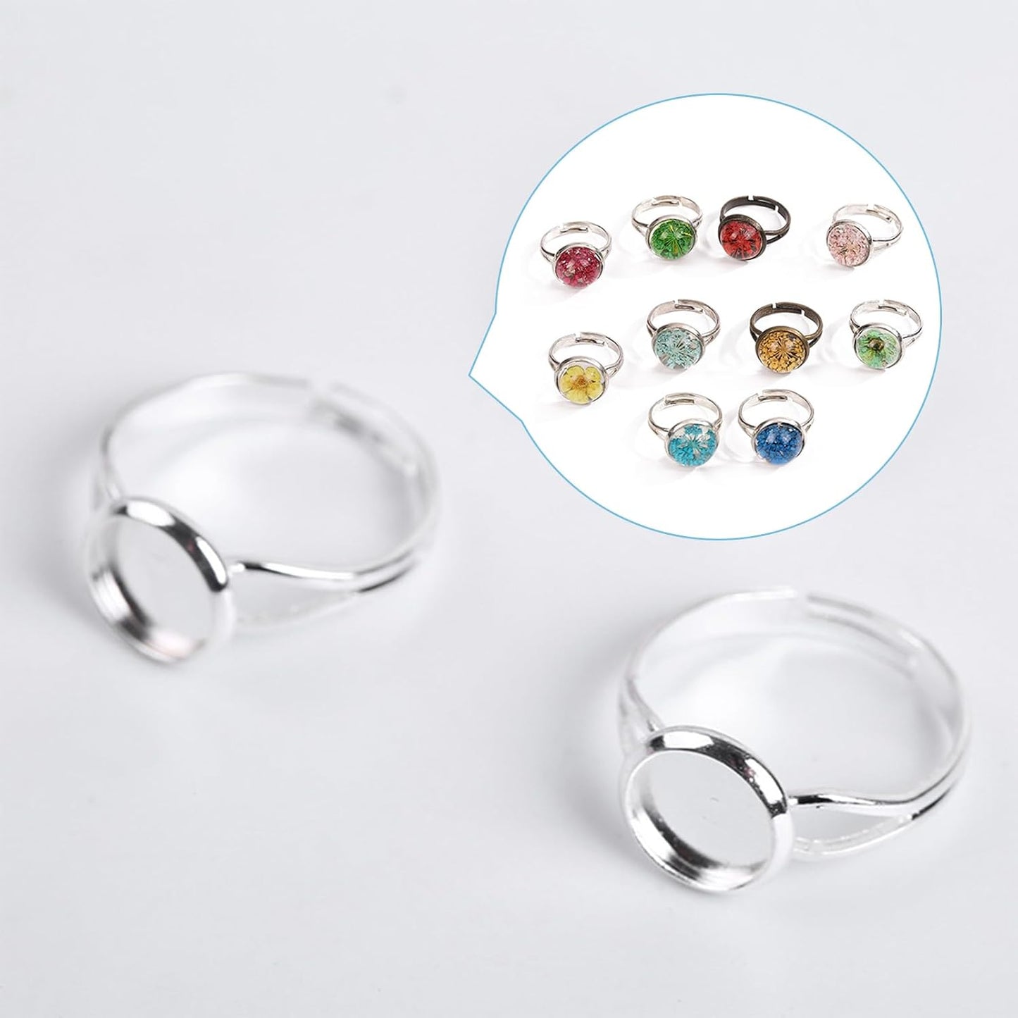 12mm Adjustable Ring Blanks Bezel Trays for DIY Resin Crafts Jewelry / Set of 100