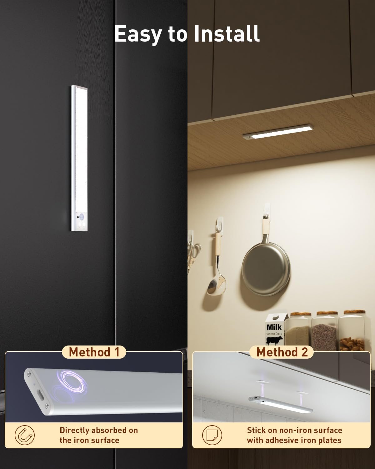 Under Cabinet Light with Remote,12 Inch Rechargeable Motion Sensor Light Indoor, 80-LED Closet Lights Wireless