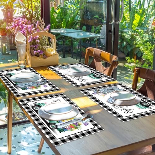 Happy Spring Placemats Set of 6 Black White Plastic Table Mat 17×13×0.04in