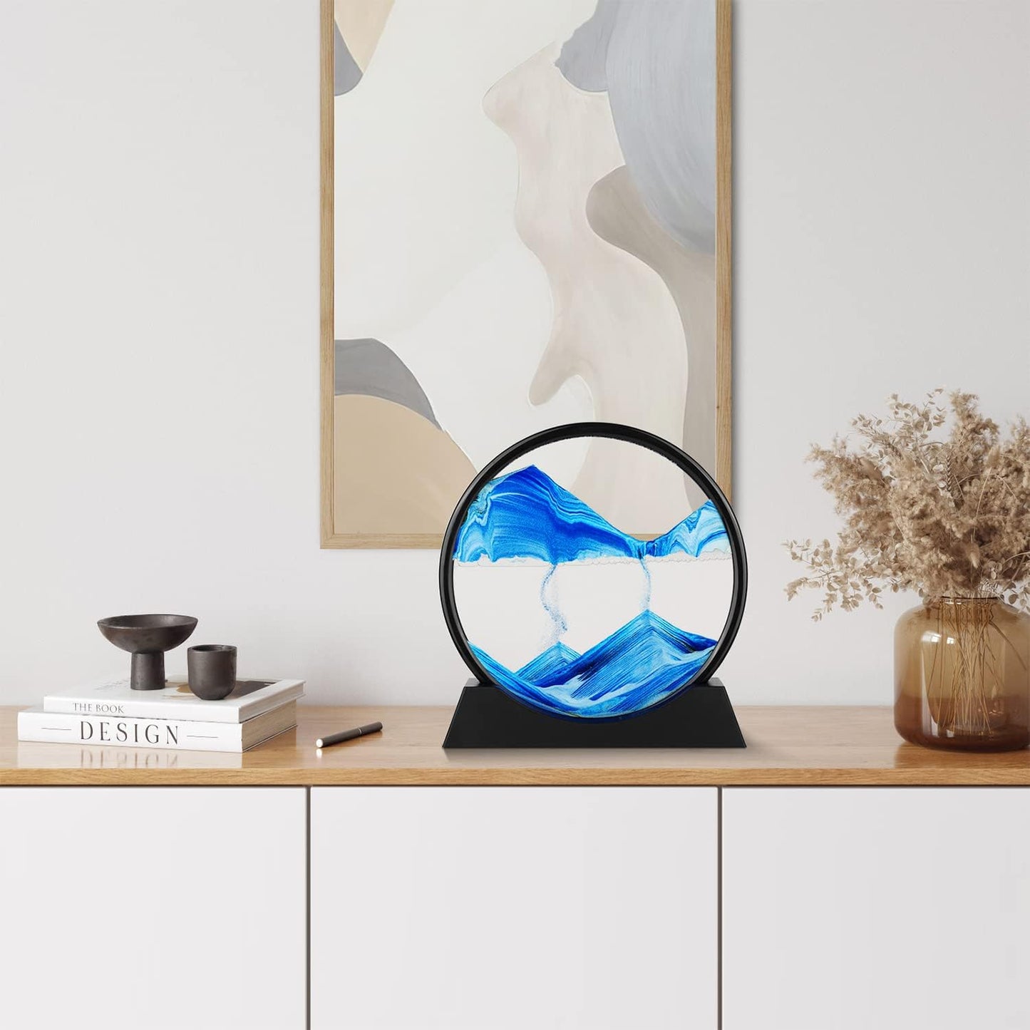 Round Glass 3D Deep Sea Sandscape / Blue / Set of 7