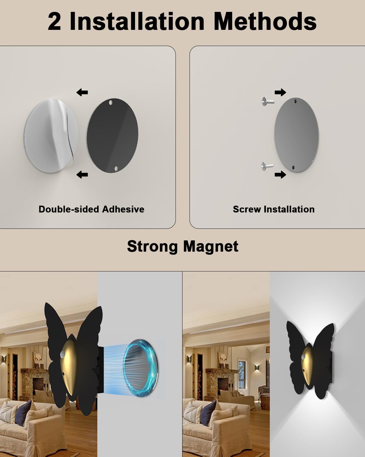 Eneru Motion Sensor Wall Sconce Set of 2, Rechargeable Wall Lights, Indoor | 5000mAh Battery Operated Wall Sconces