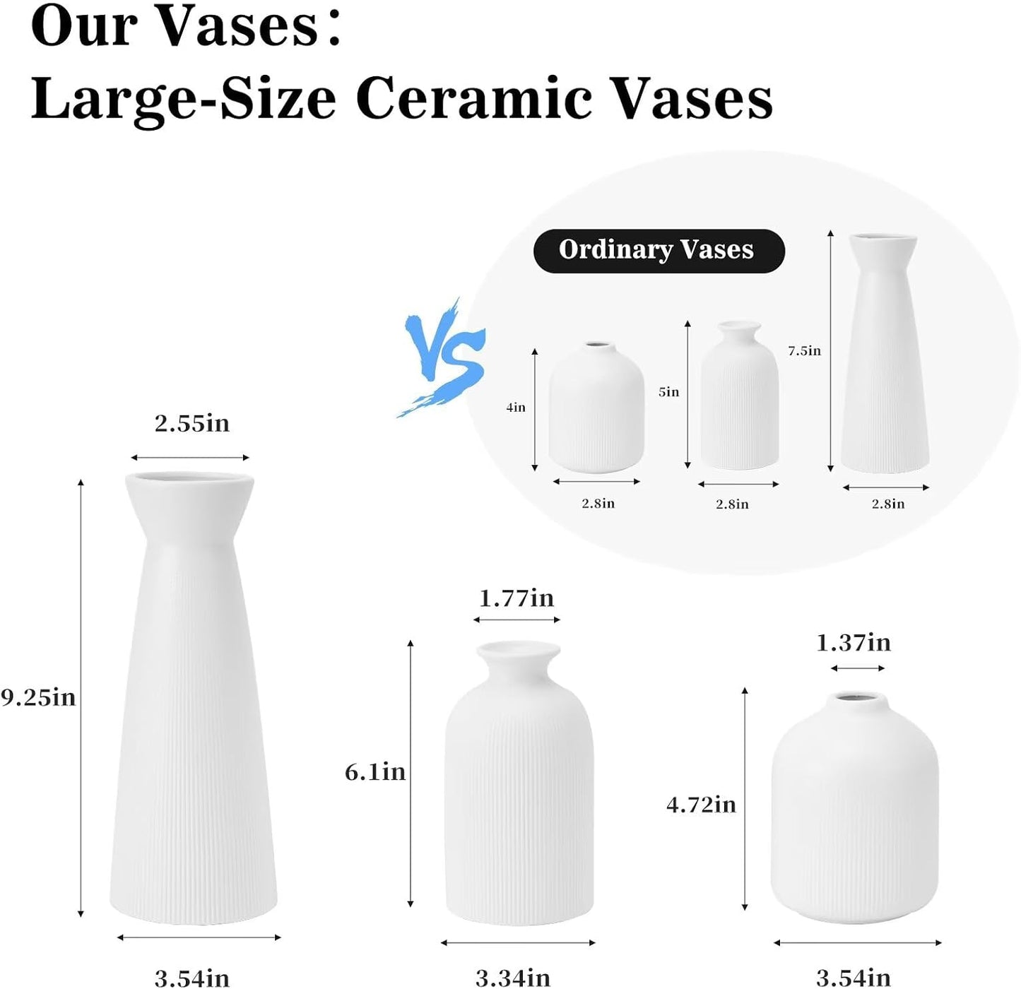 Ceramic Flower Vases / White / Set of 3