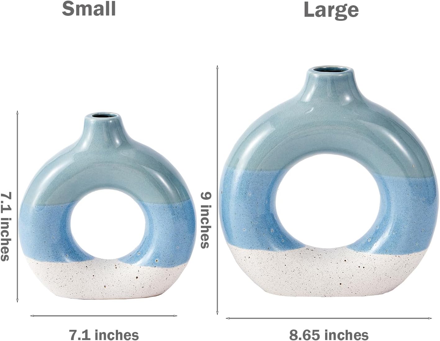 Decorative Ceramic Flower Vase / Donut Vase-blue-2 Sets / Set of 2