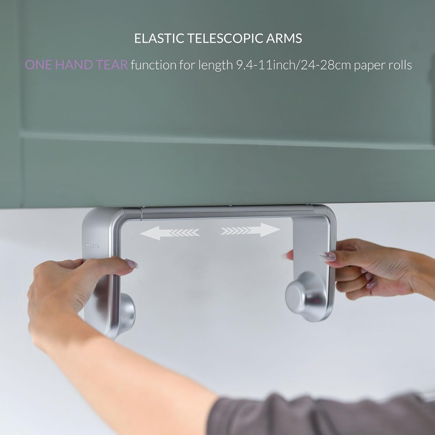 ONE Hand Tear Paper Towel Holder Under Cabinet/Wall for 9.4-11inch, Silver | adaptive adjustable tension arm | tear