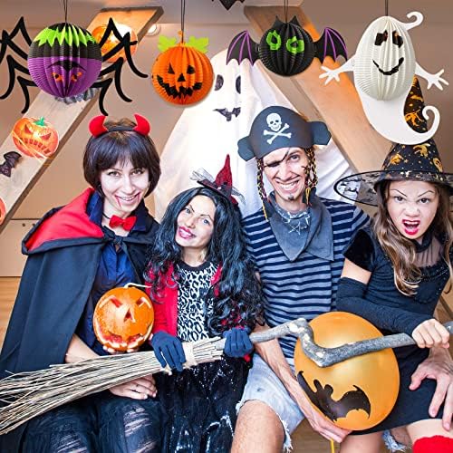 Jeyiour 6 Pack Halloween Paper Lanterns, 3D Honeycomb Hanging Decorations