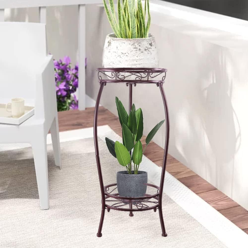 Metal Plant Stand,Indoor Outdoor 2 Tiers Tall Plant Stands,27.1'' Iron Corner Flower Pot Holder, Plant Rack,Display