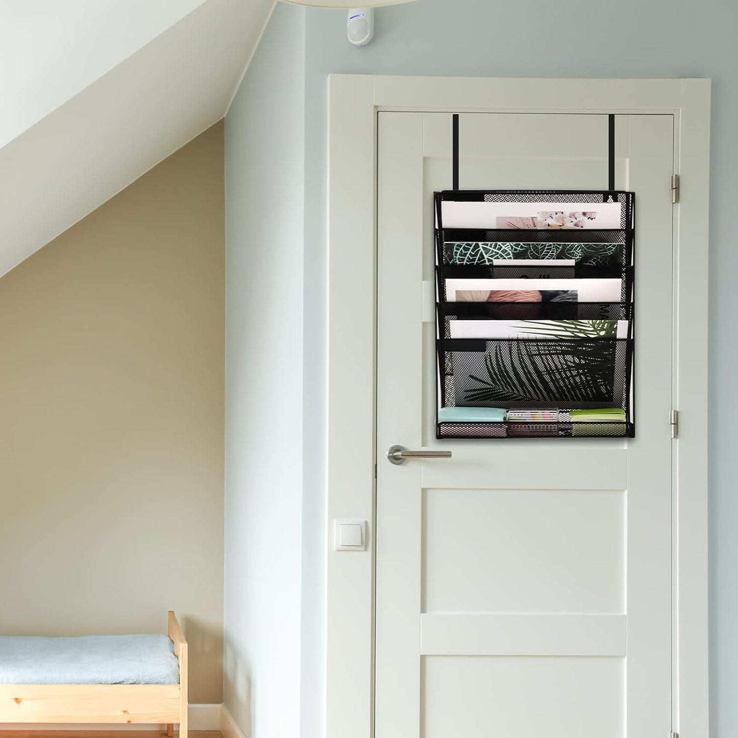 Desk File Organizer Mesh 6-Tier with Hangers, Hanging Wall Mount Document Organization Stand, Desktop Vertical Mail