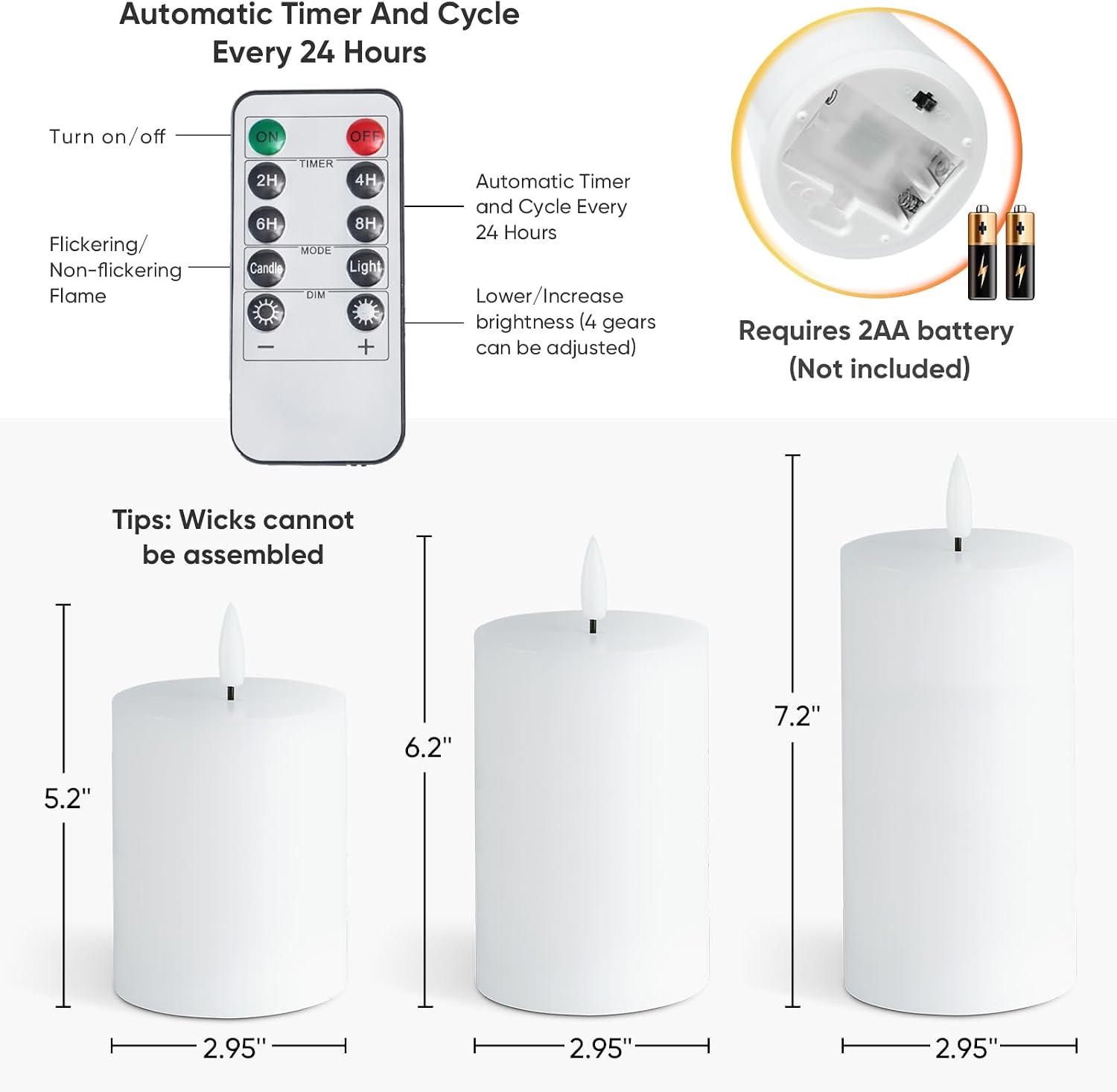 Homemory White Flameless Candles Battery Operated with Remote Timer, 3PC | Rael Wax LED Pillar Candles with Realistic