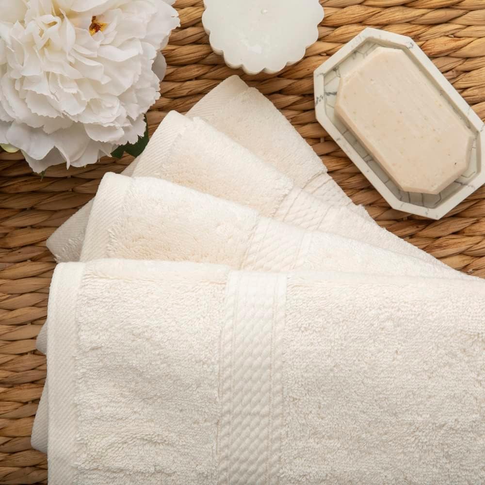 SUPERIOR Egyptian Cotton Plush & Absorbent, Hand Towel Set of 4, Cream | Quick Dry, Soft Luxury Towel Set, Bath