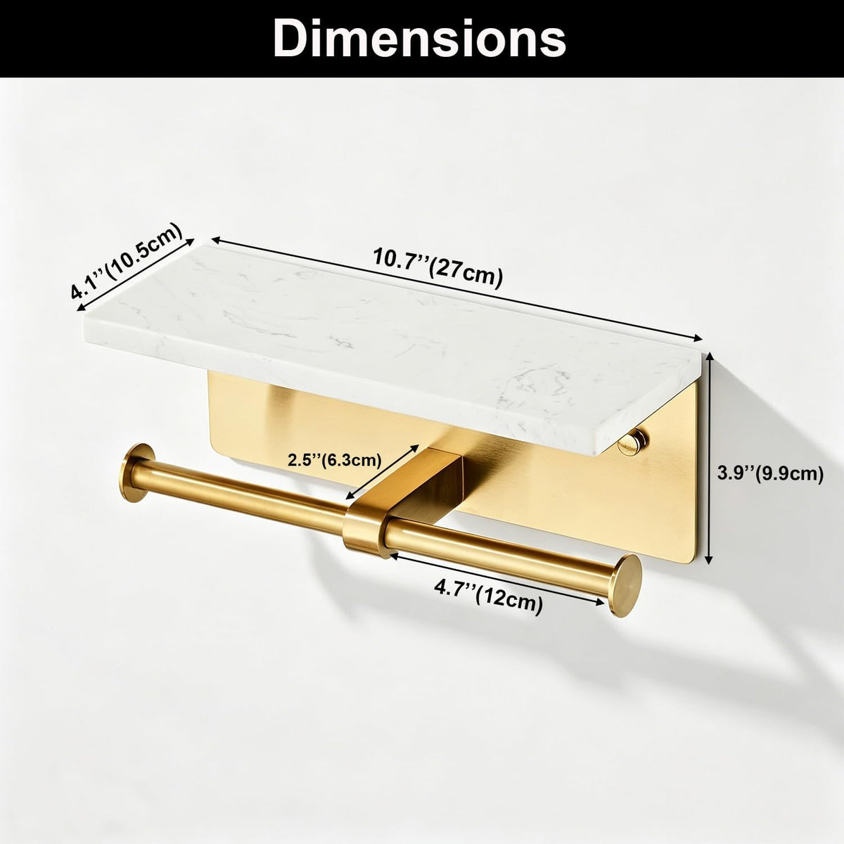 Brushed Gold Toilet Paper Holder Wall Mount, NEWRAIN Rustproof Commercial Double Toilet Tissue Holder with Marble Phone