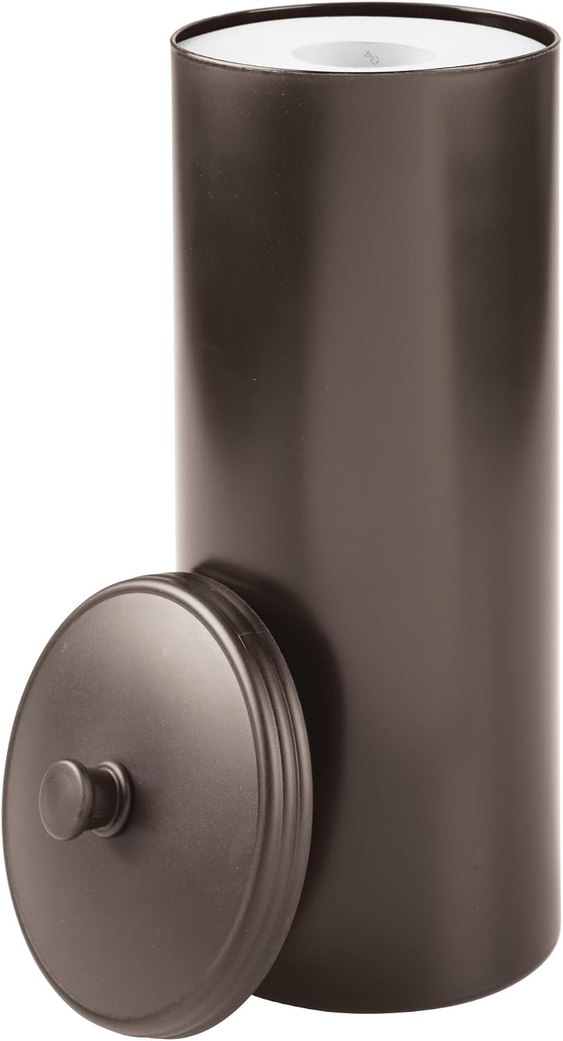 iDesign Freestanding Bathroom Toilet Paper Storage Holder, 2-Pack, Bronze | With Lid, Holds 3 Extra Rolls
