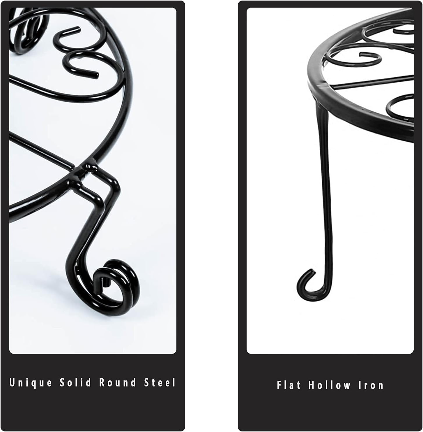 NSYOOMH 2 packs 12" Black Metal Plant Stands Heavy Duty Plants Holder Outdoor Indoor, Round Wrought Iron Sturdy Flower