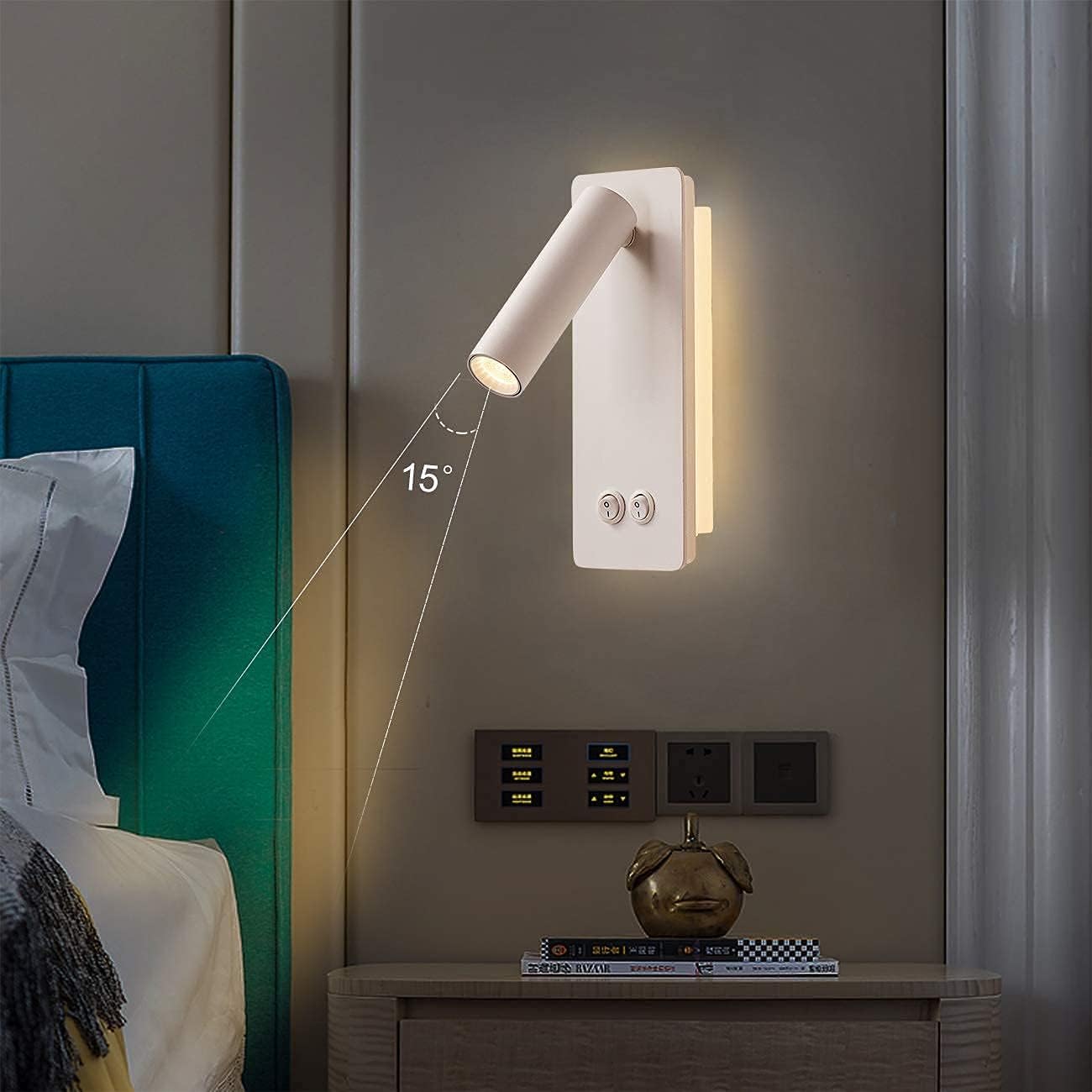 Bedside Reading Lamp Wall Mounted, LED Wall Reading Lights for Bed, Plug in Wall Sconce Set of 2, Bed Reading Light 3W