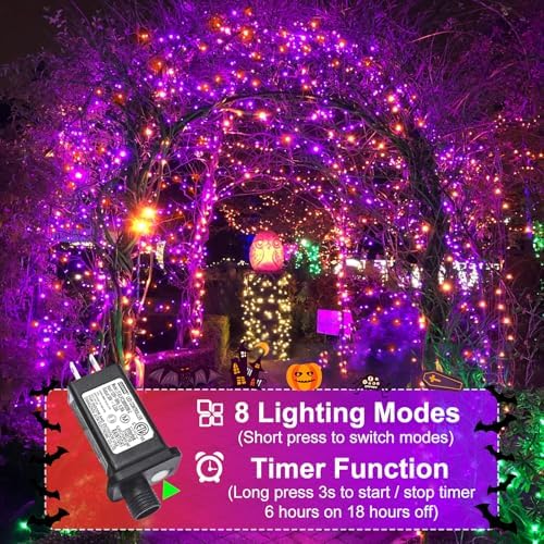 2 Pack Halloween Lights, Total 200FT 600 LED Outdoor String Lights