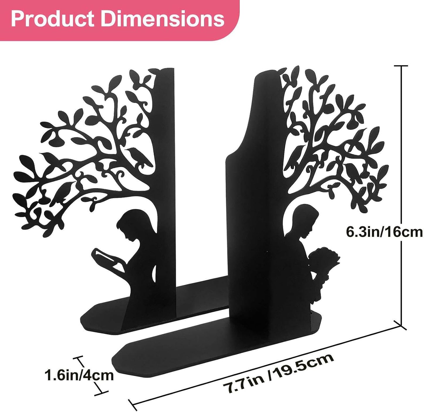 Black Metal Bookends for Heavy Books / Black Tree