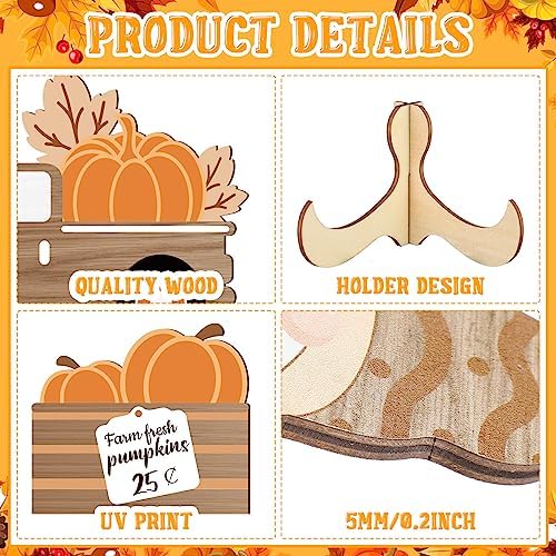 Maitys 21 Pcs Fall Tiered Tray Decor Set Hello Fall Pumpkin Gnome Truck Wood Sign Rustic Farmhouse Thanksgiving Wood Bead Decorative Tabletop Sign for Home Autumn Thanksgiving Harvest Table Shelf