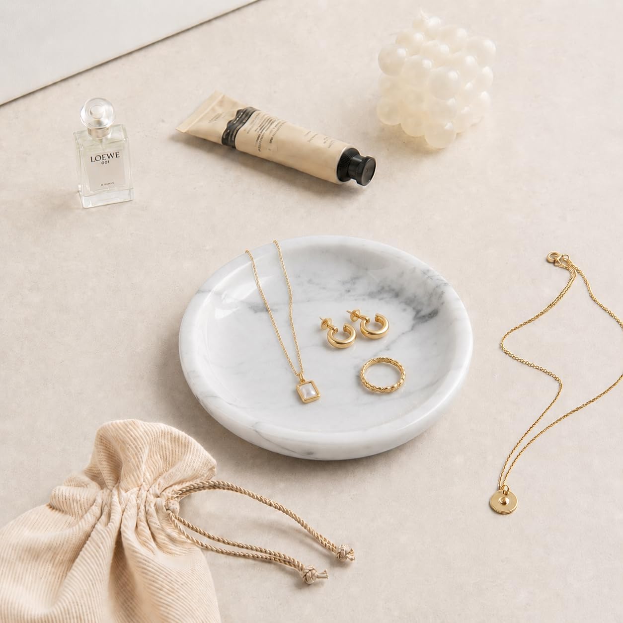 Small Natural Marble Jewelry Tray Key Plate Holder Dish Trinket Decor Catch / Bianco Carrara White