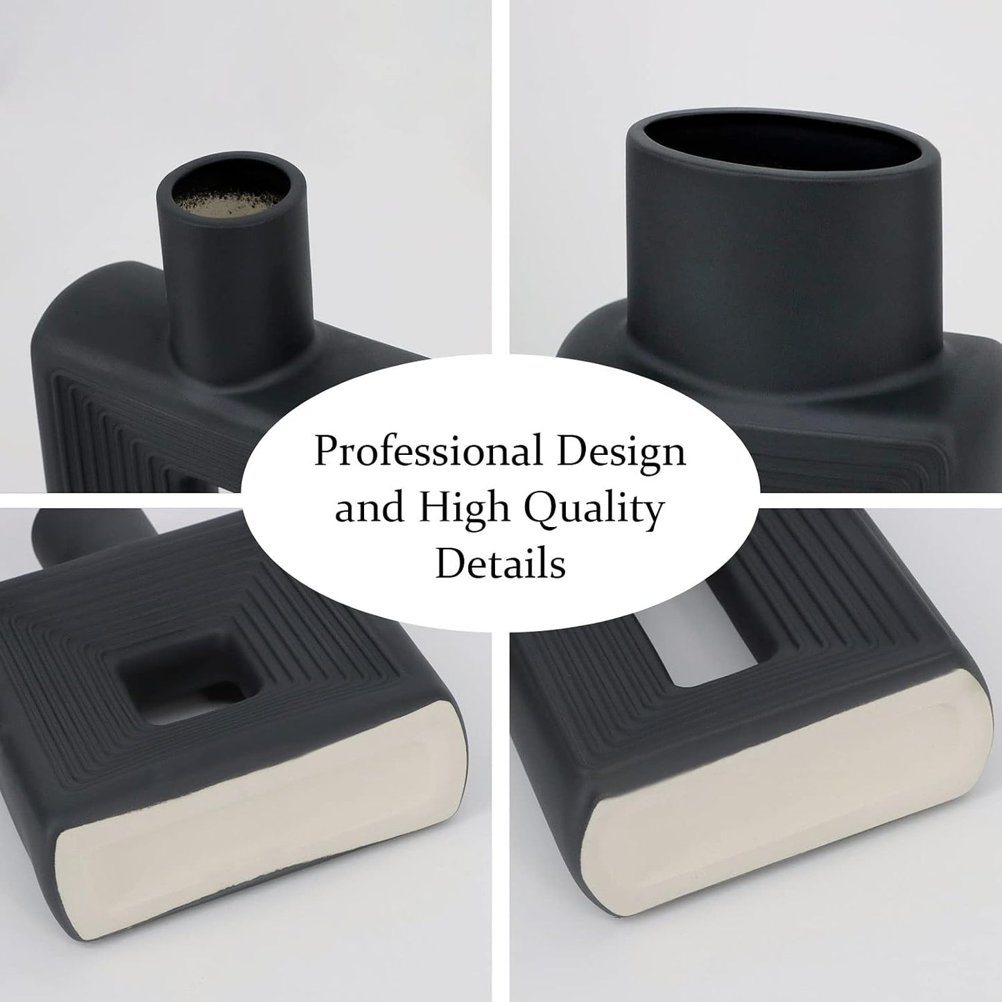 Black Ceramic Vase / Square Black / Set of 2