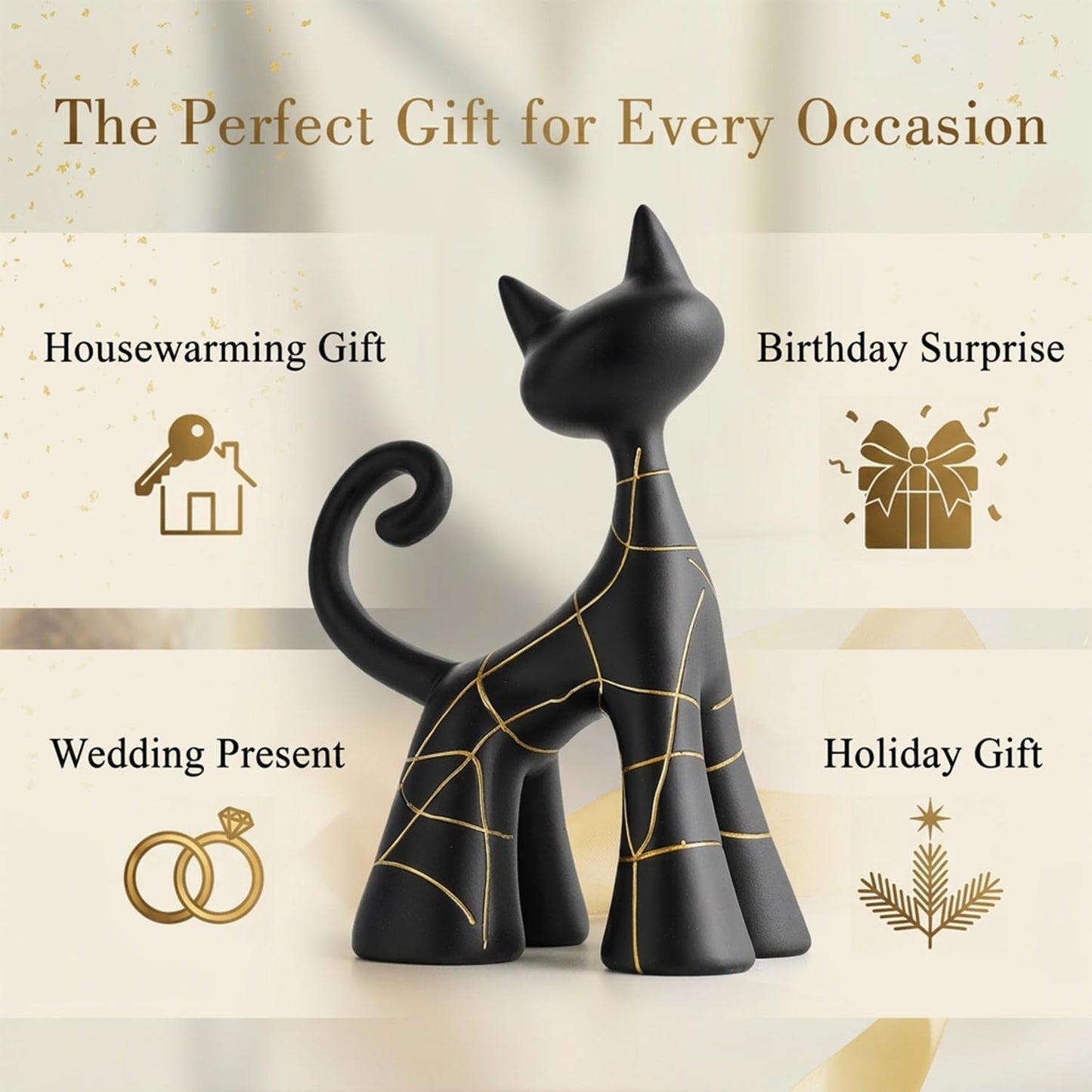 Modern Cat Statue Decor / Matte Black