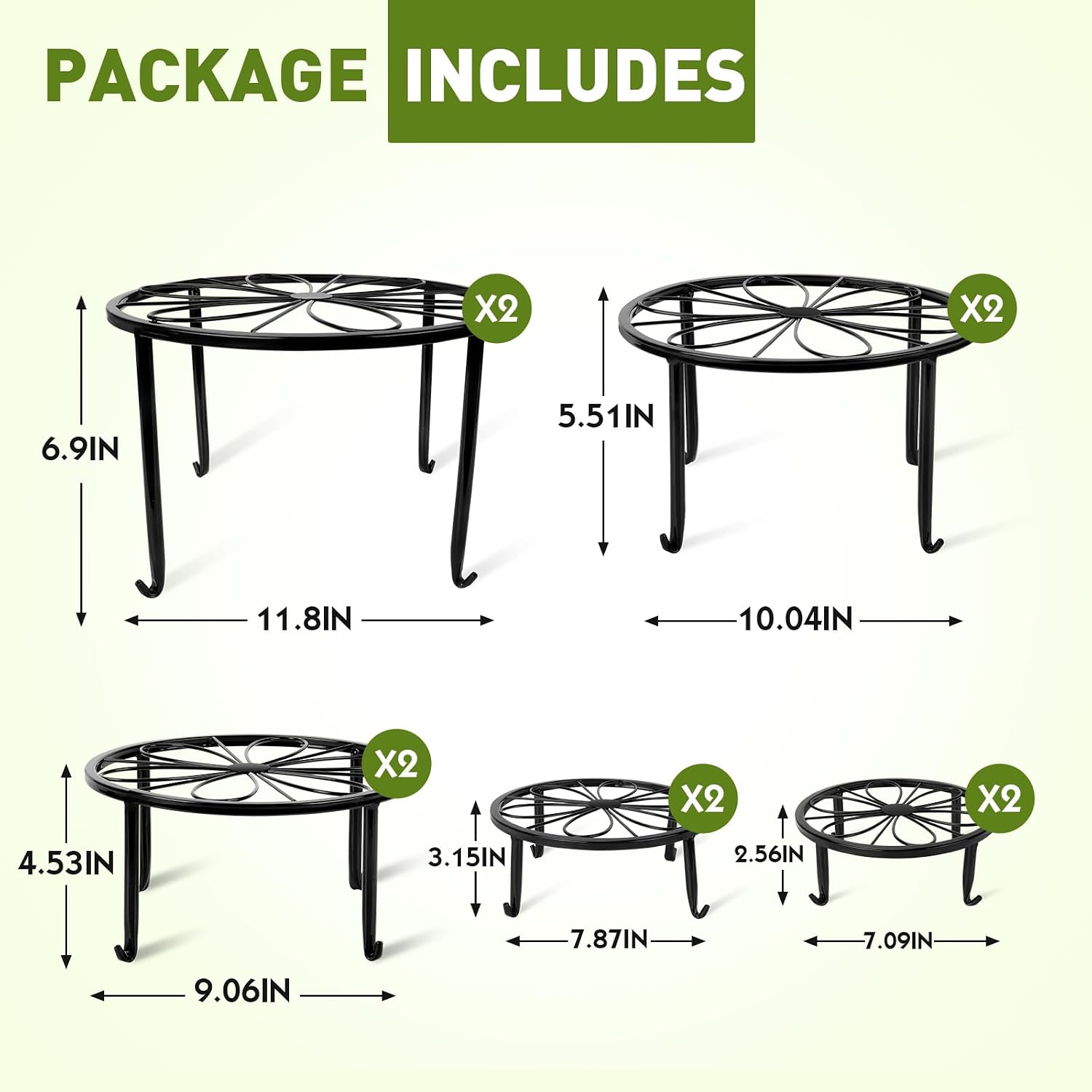 ESRICH 10 Pack 7.8" Metal Plant Stand, Iron Plant Stands for Indoor | Black Plant Stands Outdoor, Rustproof Round Heavy