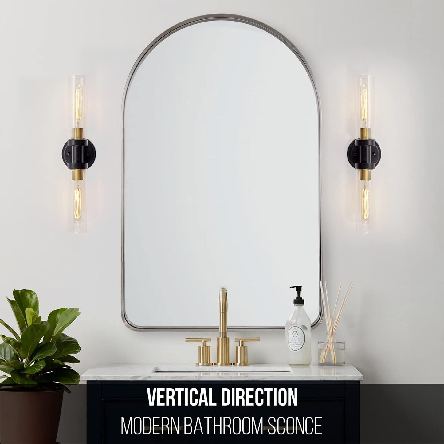 Bathroom Sconces Wall Lighting W/ Clear Glass, 2-Light Bathroom Vanity Light Fixtures, Modern Wall Lights for Mirror