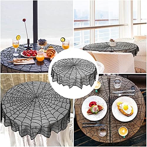50in Round Scary Spiders Web Halloween Lace Tablecloth, Gothic Decor, Spooky Black Halloween Lace Tablecloth Bat Spider Web for Party Decor