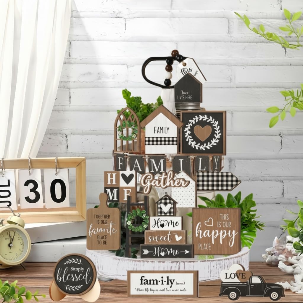 Farmhouse Tiered Tray Decor Set / 5.2 x 0.6 x 6.1 / Decorative Tray / Set of 24