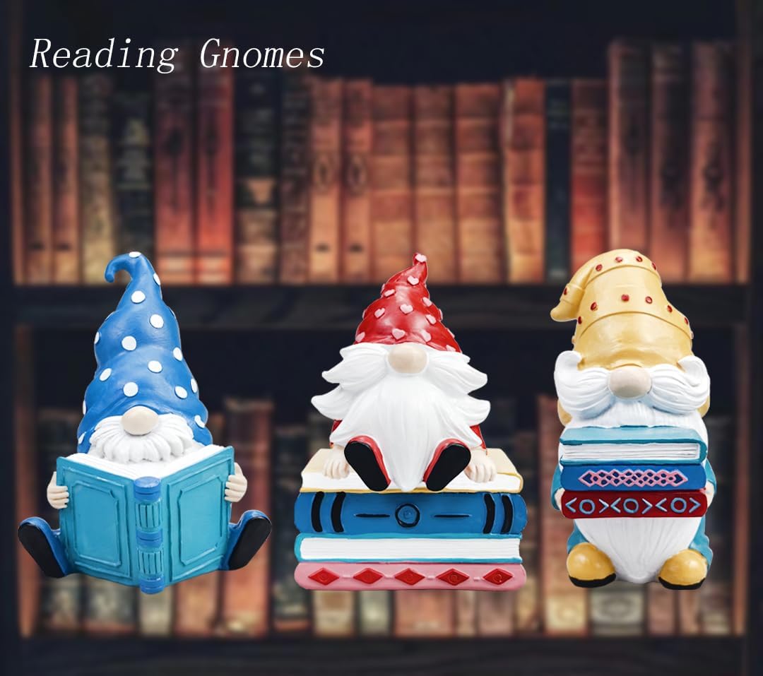 Gnomes Figurines Resin Sculpture / Reading / Set of 3