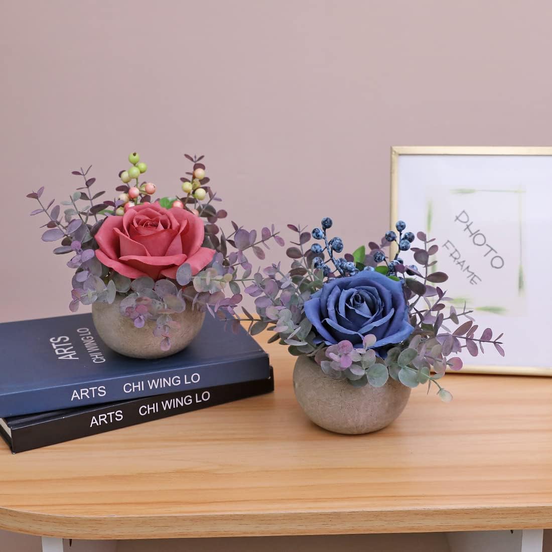 Small Artificial Rose Potted Plant / Blue