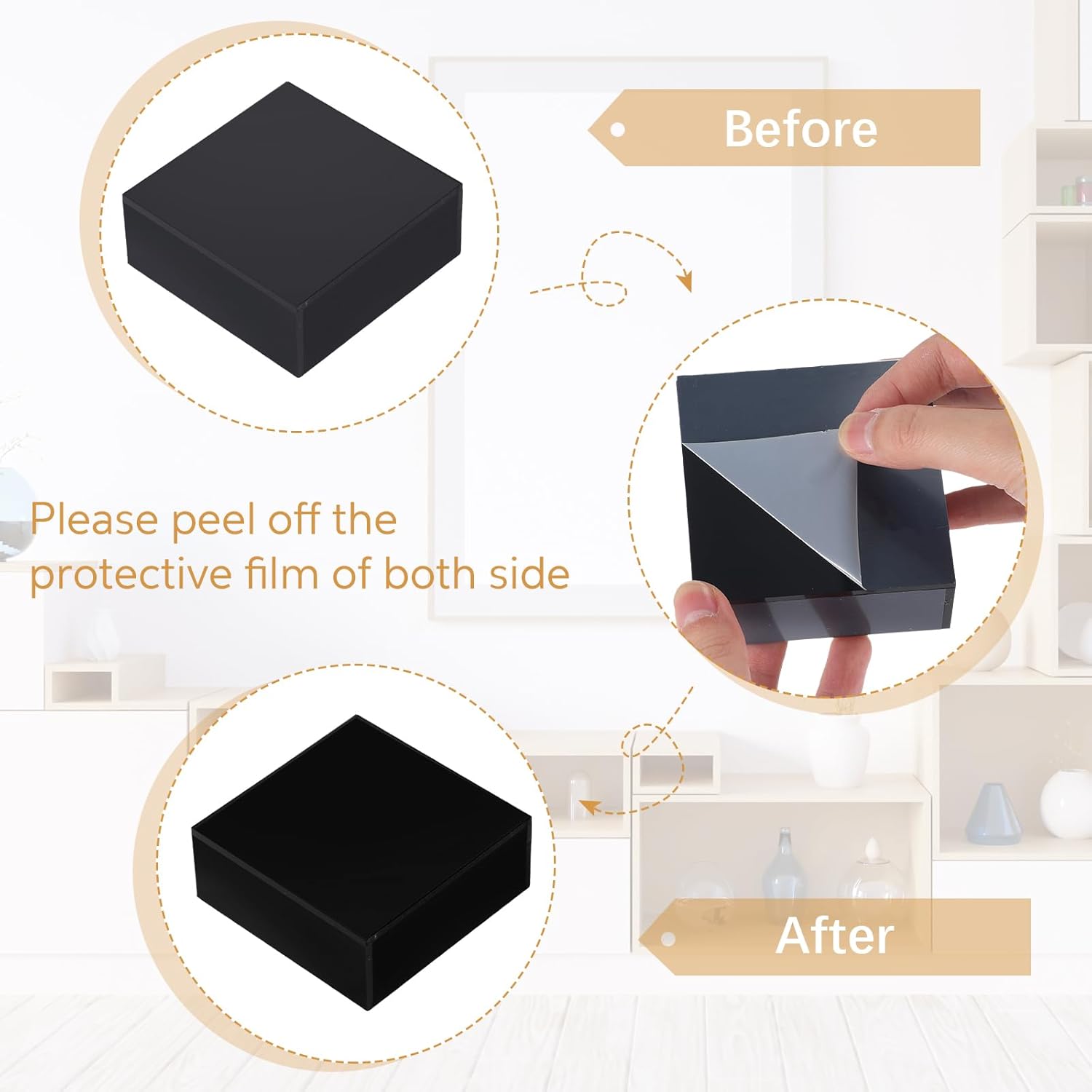 Acrylic Risers for Display Acrylic Cube Boxes Risers / 3 To 8 Inch / Square / Black / Set of 6